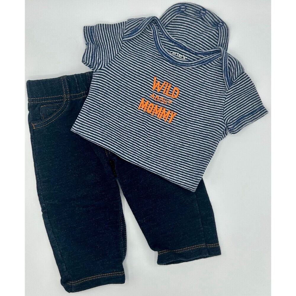 Carter’s Mommy Set Size 9 Month Wild About Mommy Blue White Denim (782)